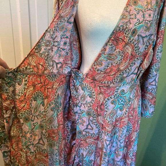 Women's Maxi Wrap Dress Pink/Blue Paisley Print Size M/L - Picture 9 of 11